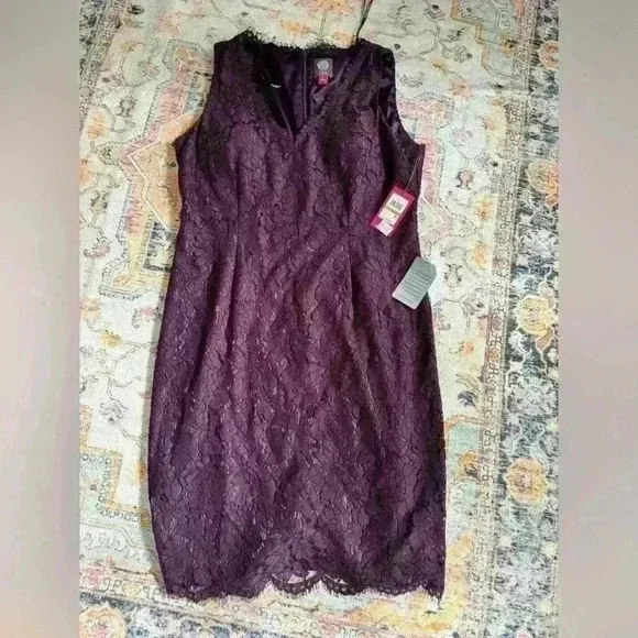 NWT Vince Camuto Plum purple Lace Sheath Dress size 14 - Picture 5 of 10